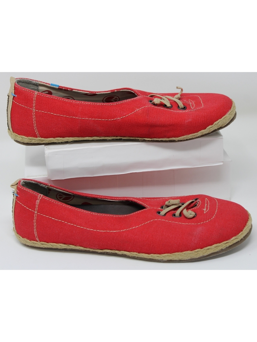 Freewaters Lace Up Ballet Flats Espadrilles Red Slip-On Shoes 640520 Womens Sz 7